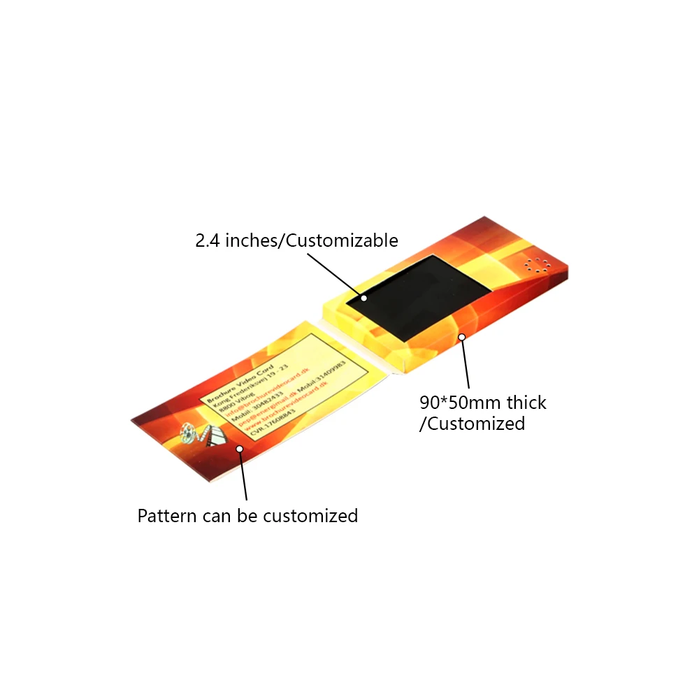 Customized mini 2.4 inch Lcd Video Brochure business card video Greeting Card with recharge battery and speaker