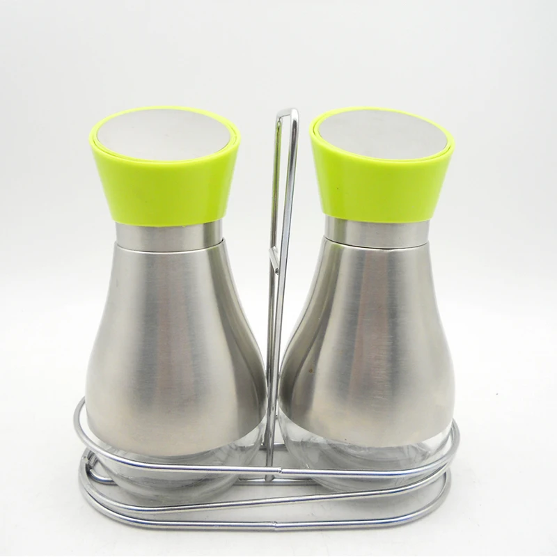 4pcs glass spice set with metal rack glass salt pepper oil and vinegar condiment cruet set with stainless steel lid cover
