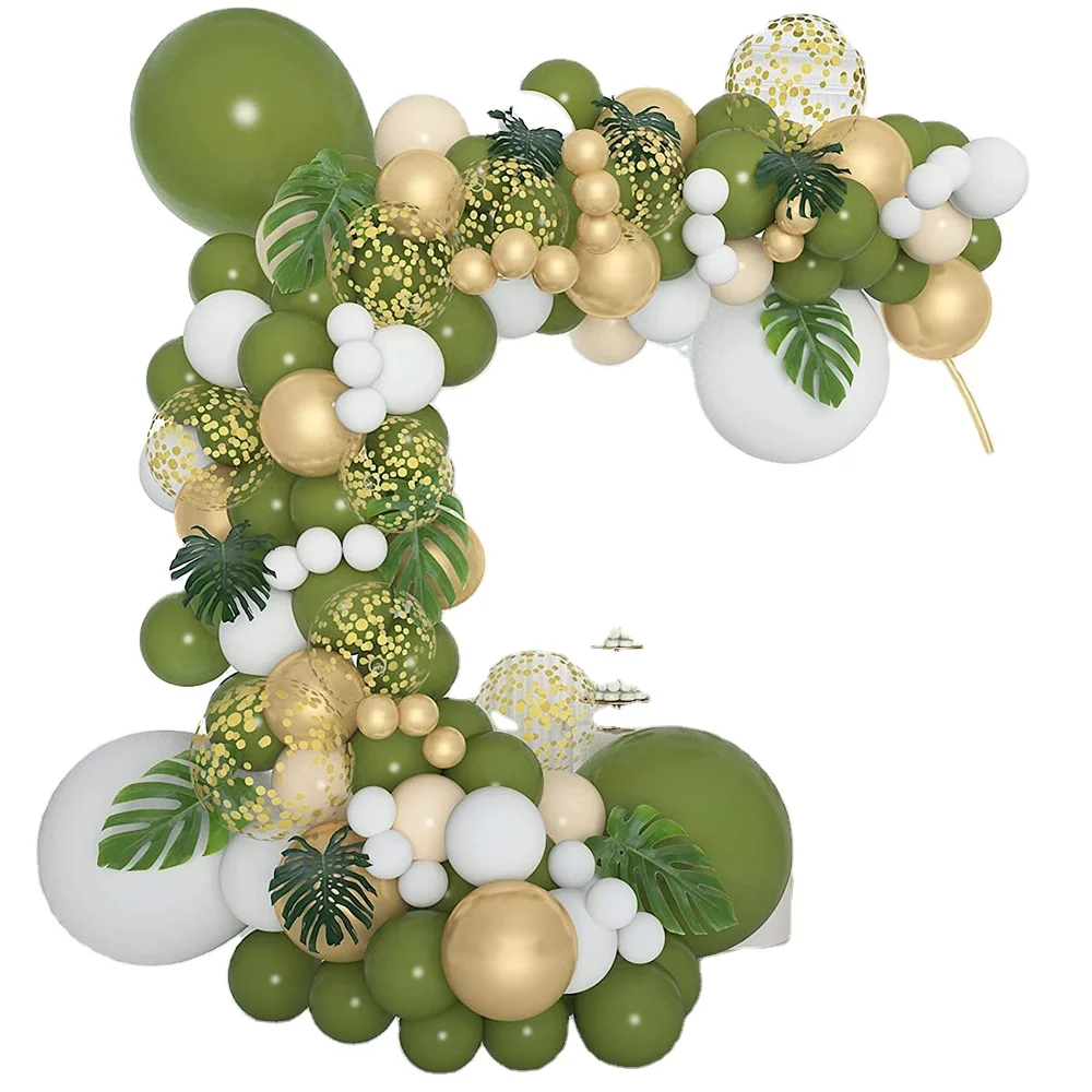 Богемные вечерние латексные воздушные шары с оливковым и зеленым хромом, вечерние украшения на день рождения