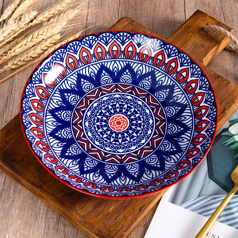 Bohemian Style Wholesale Ceramic Baking Dishes Plate With Handle Ready To Ship