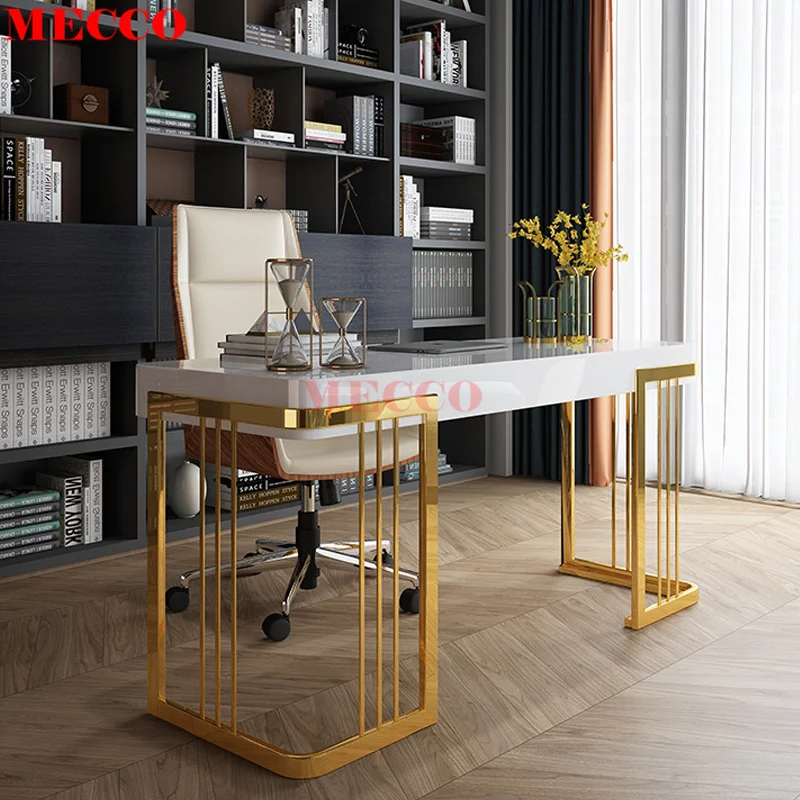 Office Desk Furniture Table Executive Luxury Home Design Modern L-Shaped Computer Desk Gold White Luxury Executive Ceo Desk