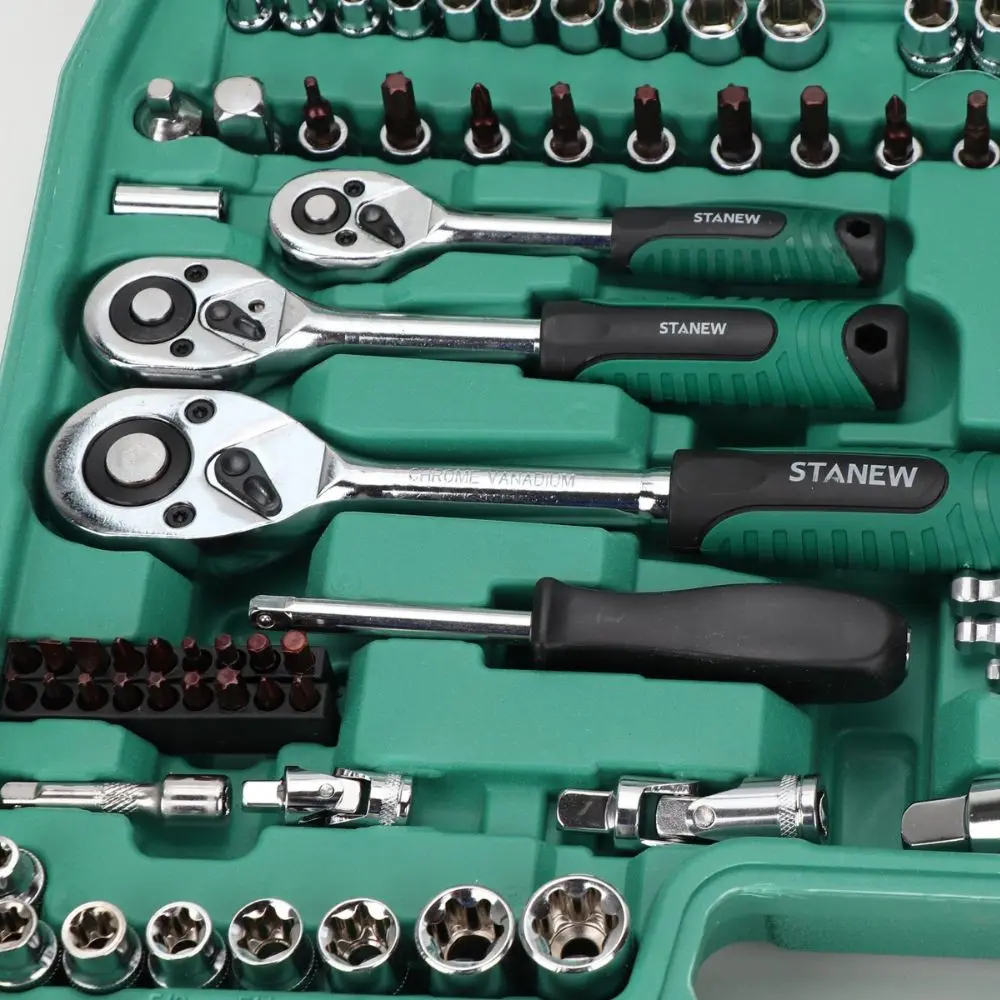 121pcs Car Repair Tool Box Spanner Socket Wrench Mechanic Hand Tool Kit Set In Aluminium Suitcase For Bike Automobile Repairing