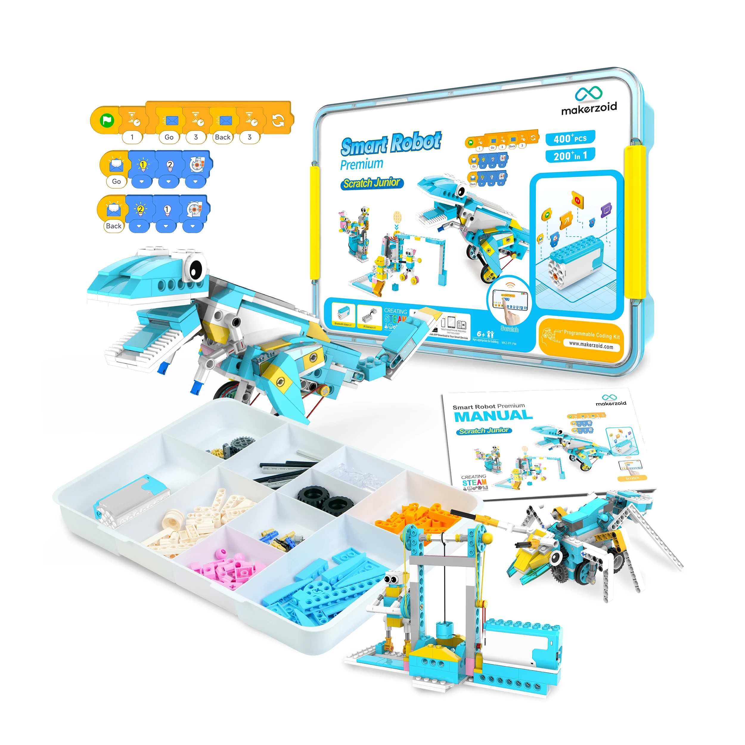 Smart Junior Coding Robot Premium Kit 200+ Pieces Scratch Educational Toys Made of Durable Plastic