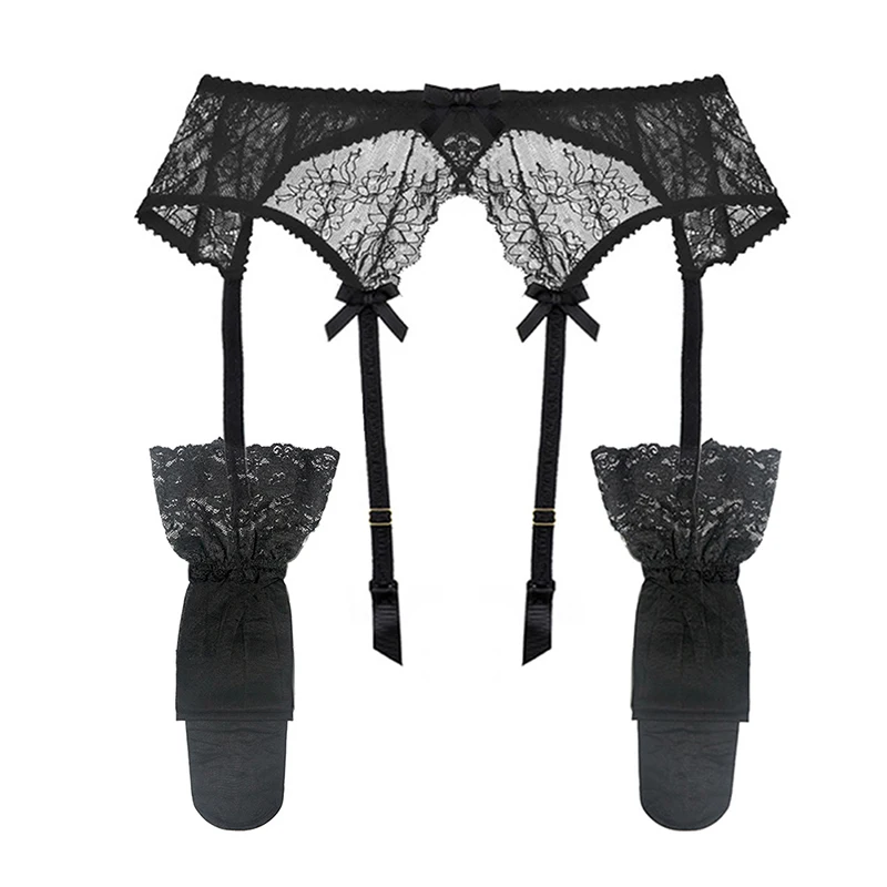 
Varsbaby sexy floral lace bow underwear high quality S M L XL 2 pcs garters+stockings for women 