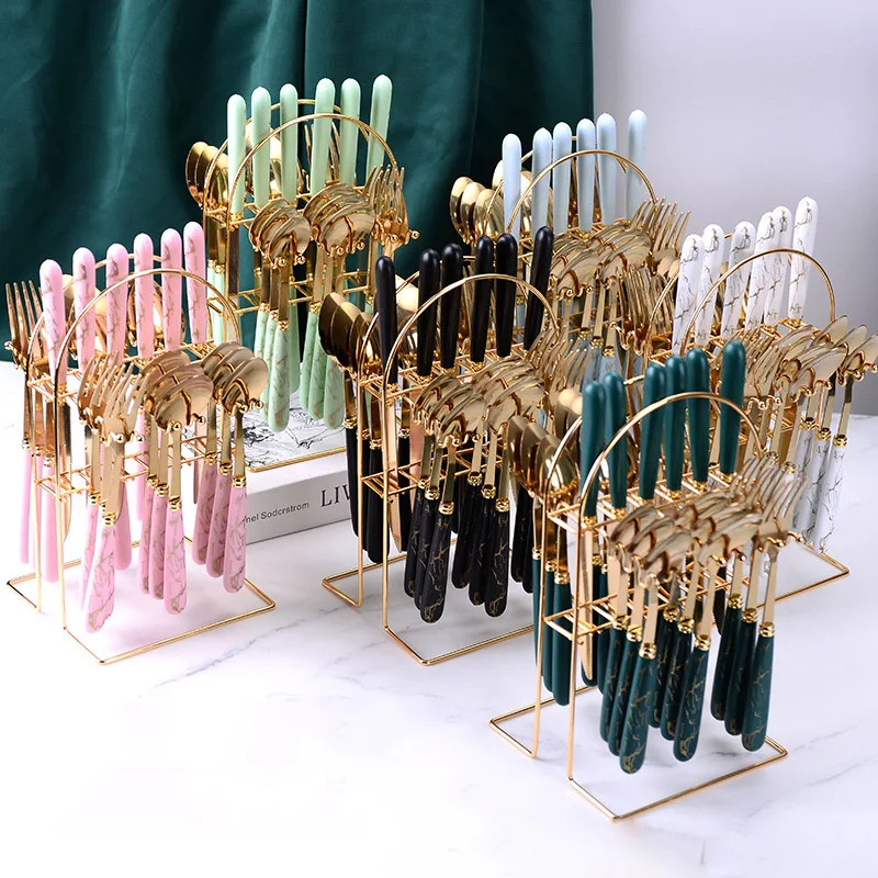 Wholesale Multi-color Tableware Set Plastic Handle Flatware Stainless Steel Knife Fork And Spoon Sets
