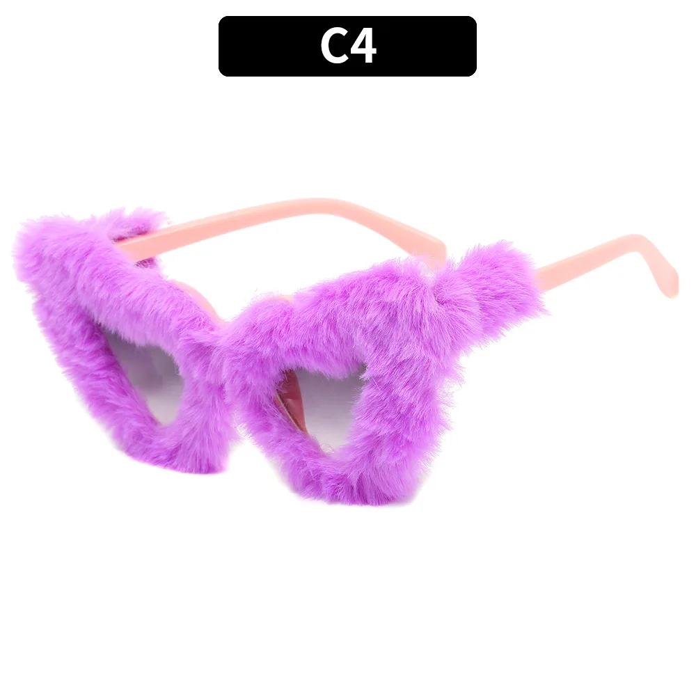 UNOC 2023 New Trendy Heart Shape Plush Sunglasses Cat Eye Sun Glasses Funny Party Eyewear Shades for Women and Men