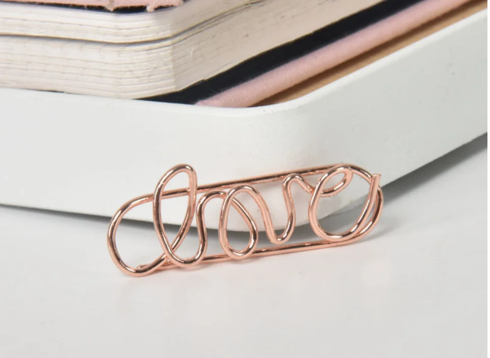 Yes shape paper clips LOVE letter metal rose gold paper clip for files folder