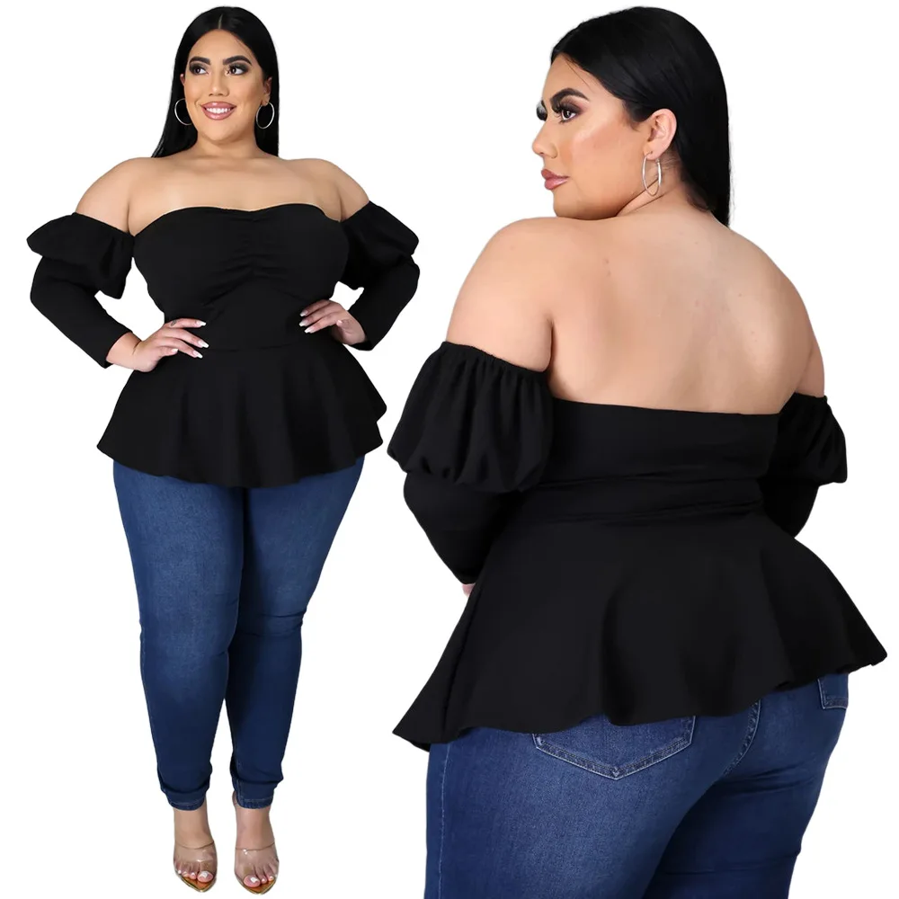 Plus Size Short Dress Off Shoulder Top Strapless Puff Sleeve Ruffle One Shoulder Women Fashion Long Sleeve Corset Club Dress