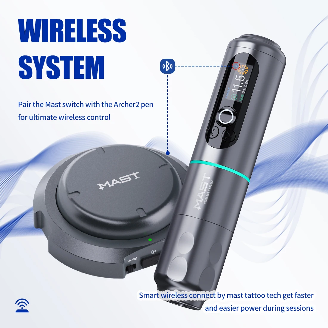 Mast Archer 2 Brushless Motor Rotary Tattoo Guns Wireless Tattoo Machine with Bluetooth Wireless Foot Pedal