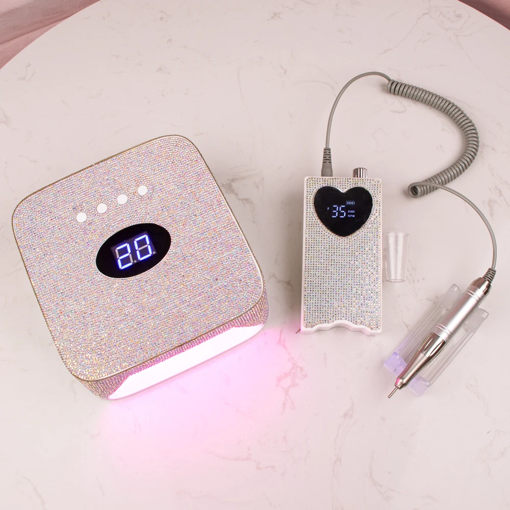 2022 The Newest Arrival Production Double USB Port Cordless 48W Bling Rhinestones LED UV Nail Lamp New fashion For All Beauties