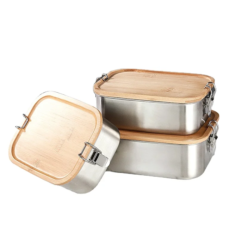 Stainless Steel Bento Box Small Metal Lunch Containers with Bamboo Lid Japanese Stainless Steel Snack Food Containers For School