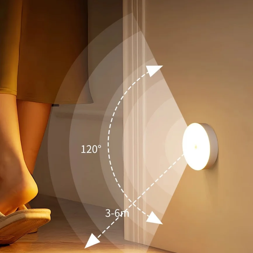 Night Light Mini Round Light Sensor Control No Flicker Nightlight Wall Lamp For Children Kids Kitchen Bedroom USB Rechargeable