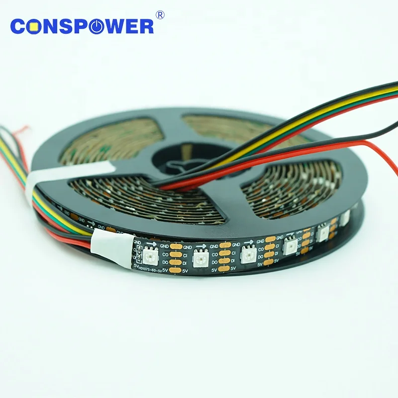 Addressable 5V 12mm Dual Signal Wires Breakpoint Resume Transmission 60LEDS/M RGBIC HD107S 5050RGB LED Strip
