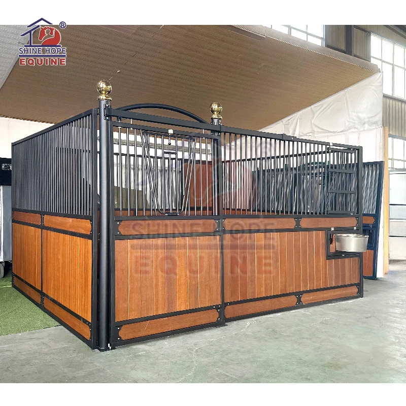 Luxury Permanent Metal Steel Frame Bamboo Board Horse Stable  Box Horse Stall Front with Socializing Window