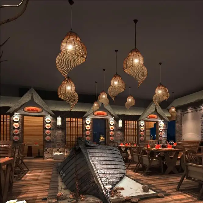 Southeast Asia field snail design rattan chandelier pendant lamp