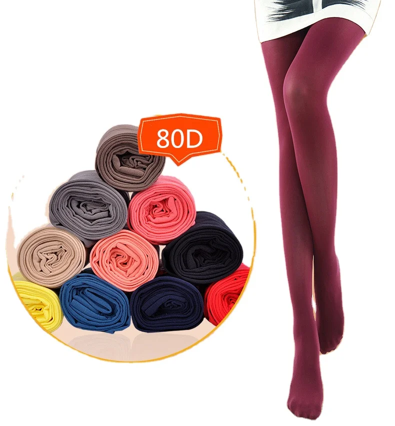 Woman Pantyhose Spring Subtranslucent Wire Colorful Tights 80d Hight Elasticity Velvet Seamless Leggings