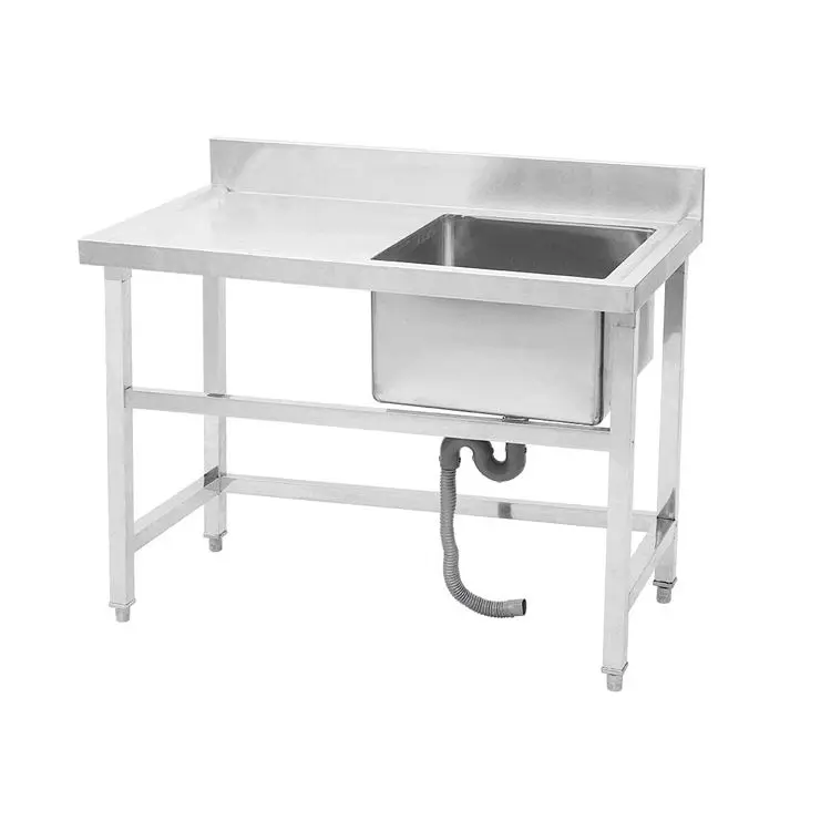 Splash-Proof Sides Customized Stainless Steel Kitchen Sink Table Single Slot Dish Tables Commercial Basin Sink With Drainer Unit