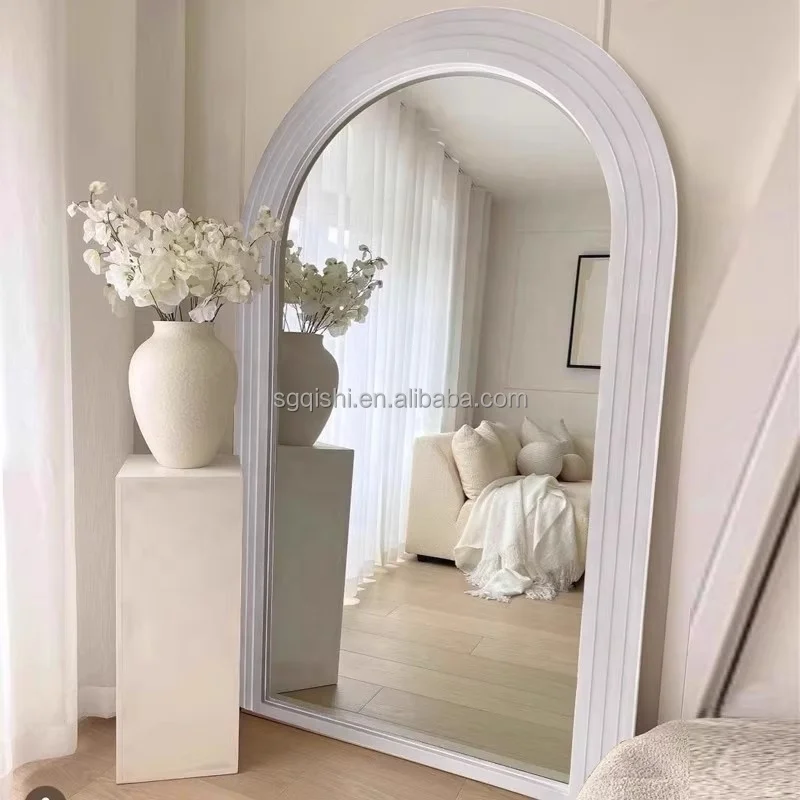 Custom extra large modern arched floor standing mirror Nordic luxury decor full length wood framed dressing mirror miroir espejo