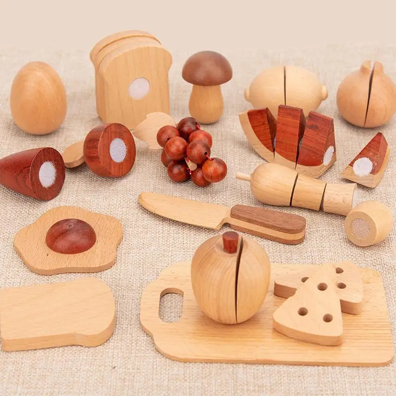 Wooden Kitchen Toys Pretend Play Kids Kitchen Set Simulation Fruits Miniature Food Educational Toys for Kids Gifts