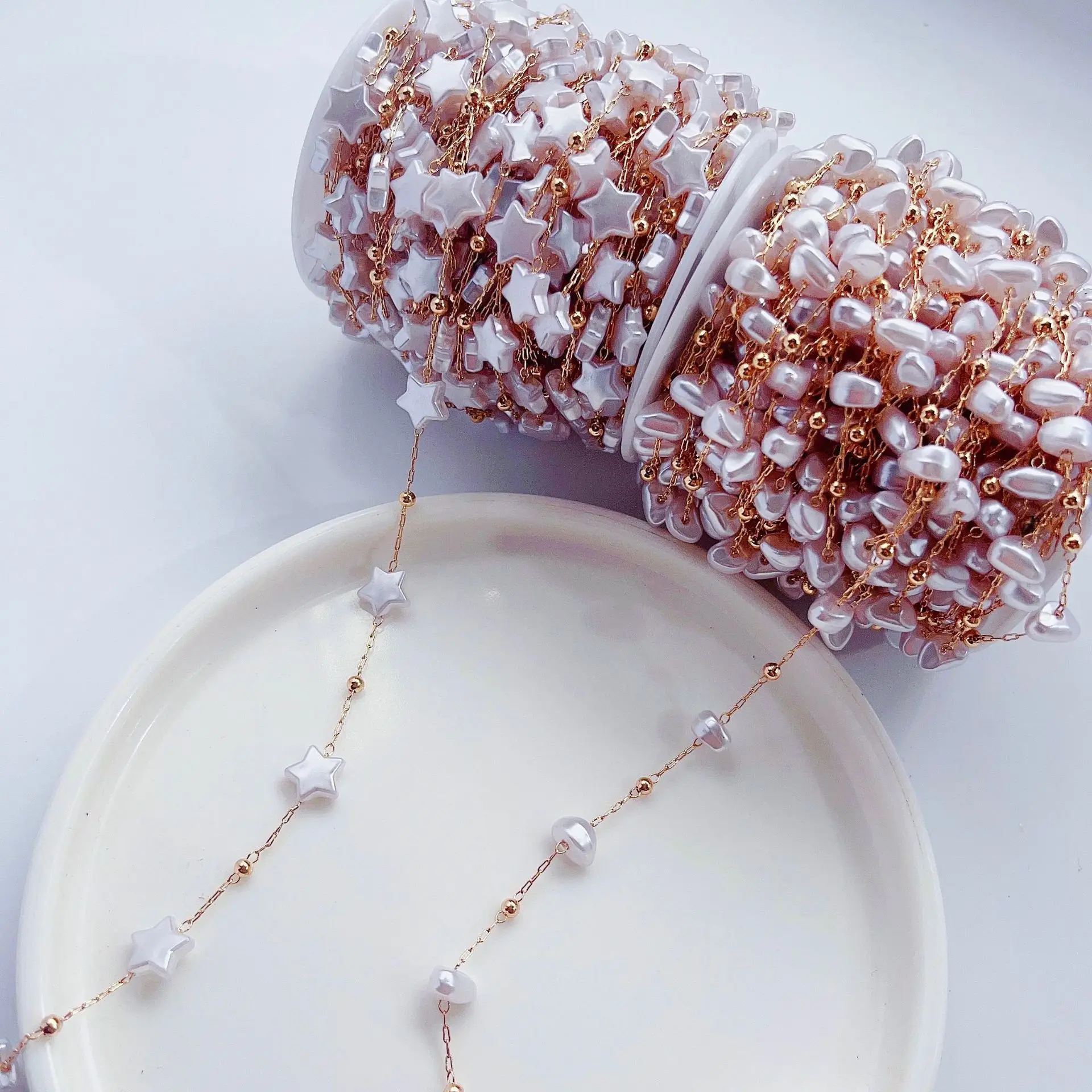 Hot selling pure copper five corner pearl chain manual DIY earrings accessories necklace bracelet