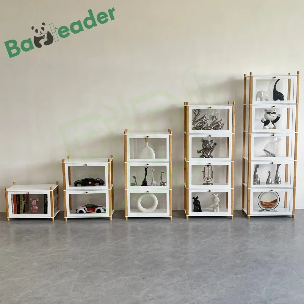 Multi-functional Bamboo Acrylic Lego Storage Shelf Set Wood Toy Display Rack Set Multi-layer Bamboo Hand-Made Display Cabinet