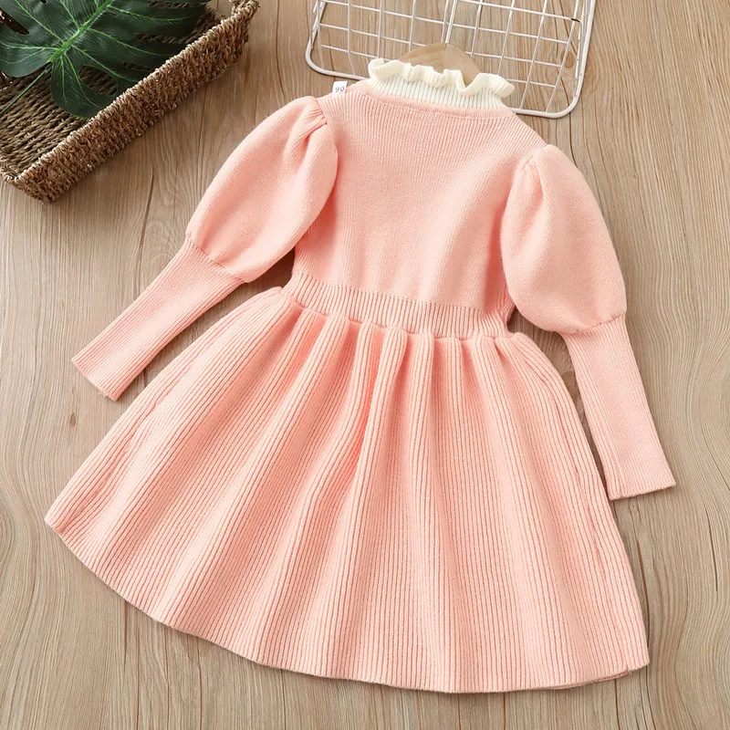 winter wholesale kids clothing little girls sweater dress red long sleeve bow Korean design ruffles boutiques tz02