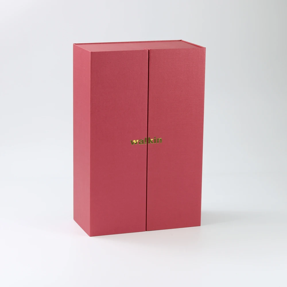 Collapsible Magnetic Closure Rigid Gift Paper Box For Two Wine Or Alcohol Bottles Packaging