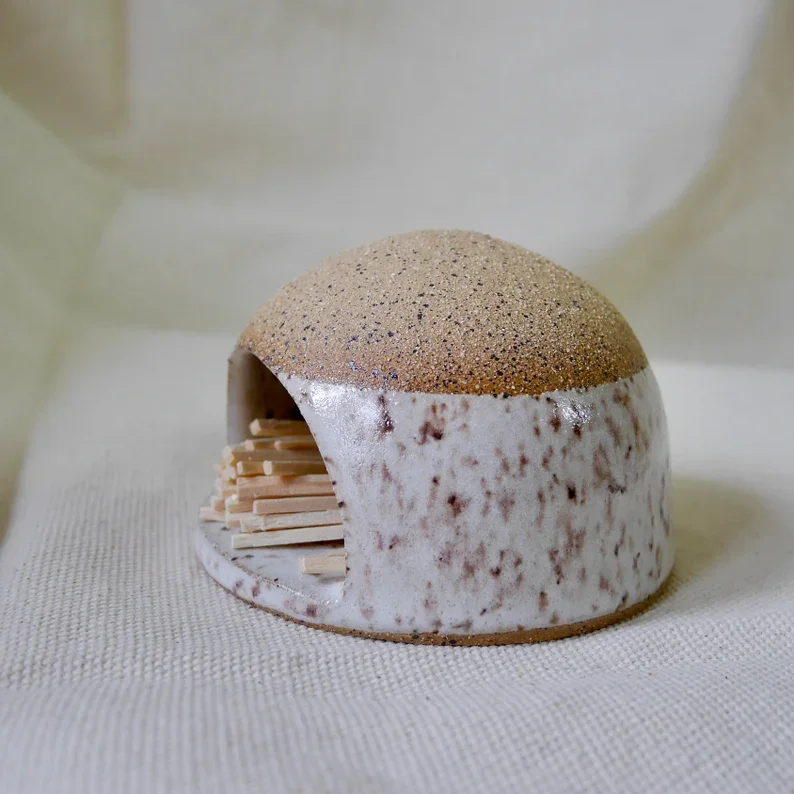 Handmade  ceramic match holder with striker custom match bottle
