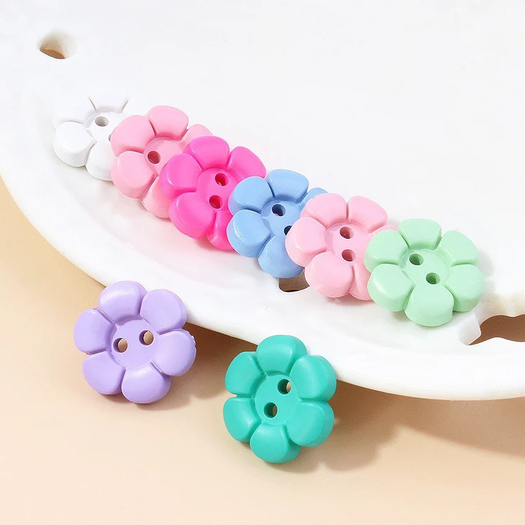 2 Holes Flower Shape Button Decoration Cartoon Colorful Resin Buttons For Children