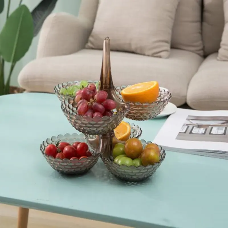 2023 Creative Multi Layers Transparent Plastic Fruit Plate Dish for Food Container Display Stand Fruit Candy Plate