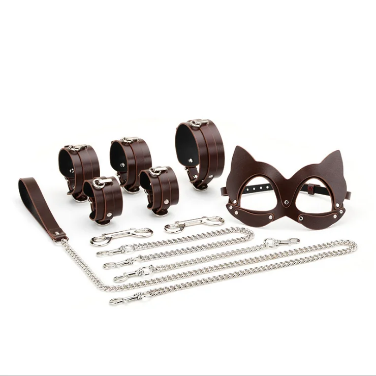 Adult supplies cowhide binding set sex collar bondage leather goods husband and wife happy flirting adult toys