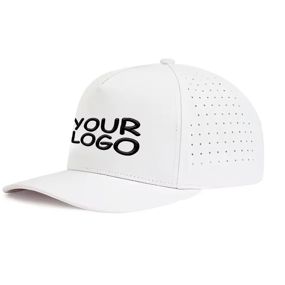 Custom Logo Waterproof 5Panel Mesh Baseball Cap Laser Cut Hole Perforated Hat Custom Trucker Baseball Hat