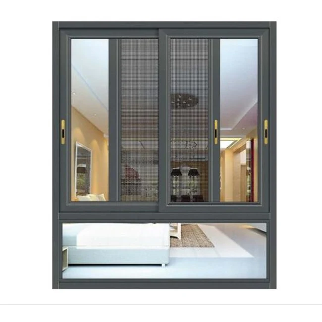 Modern grill design aluminum window glass sliding windows with mosquito net