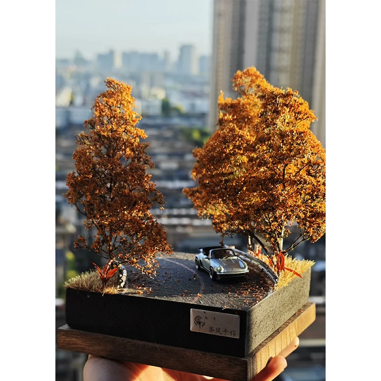 Simulation sand table scene 64 scale autumn curve road model micro-landscape tabletop decoration