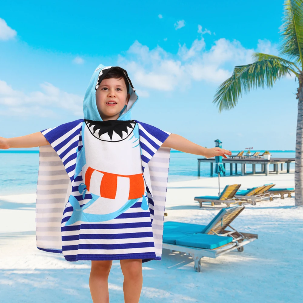 High quality children hooded printed cape Mermaid beach cape wearable children cartoon surf bath towel