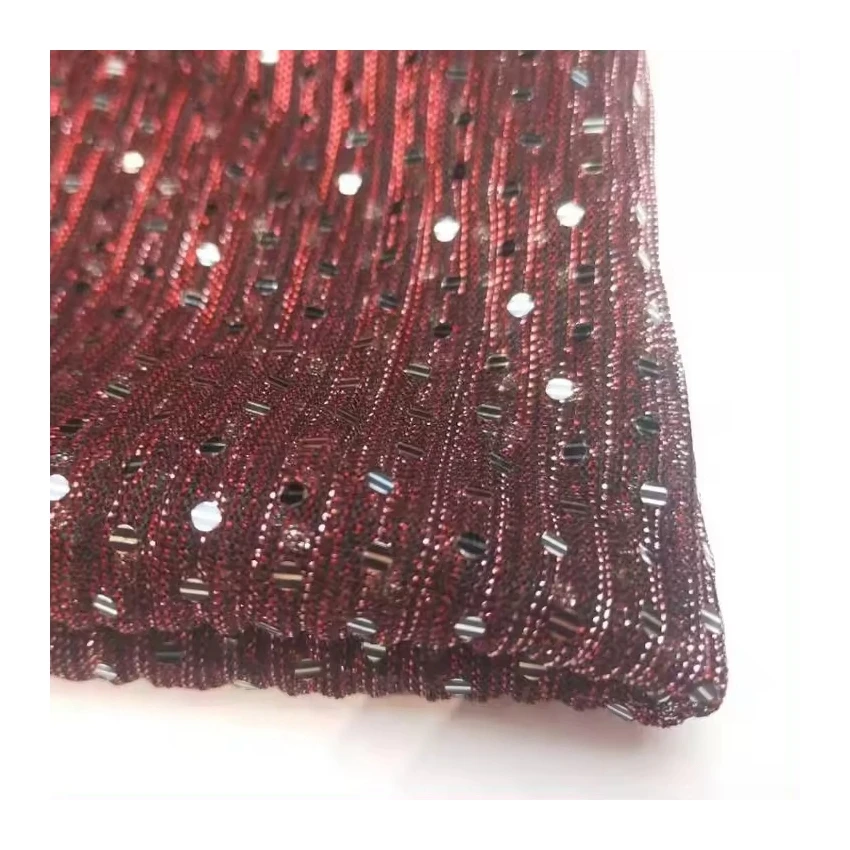 metallic yarn pleated polyester moonlight sequin tulle knit lurex glitter fabric with spangle polyester+metallic yarn