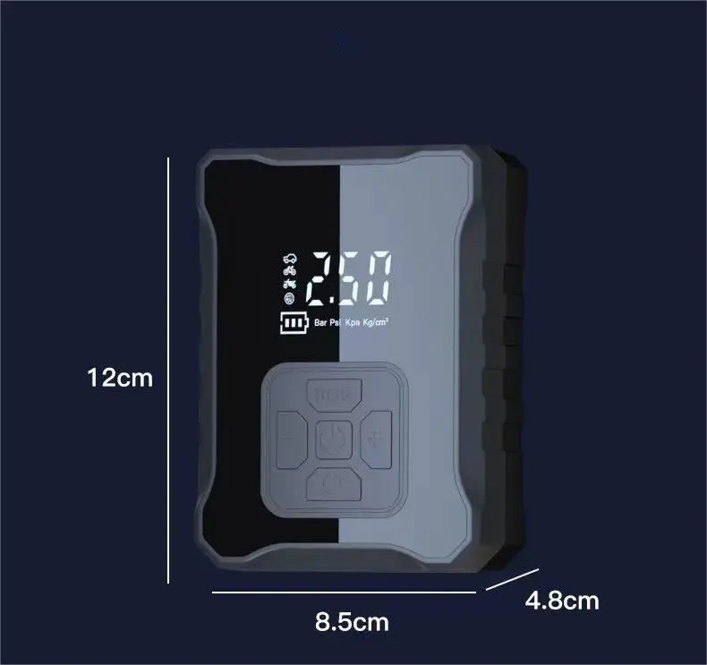 Full Screen Display Tire Inflator Newest Rechargeable Air Compressor 12V Cable USB Charging Line Auto Stop Mini