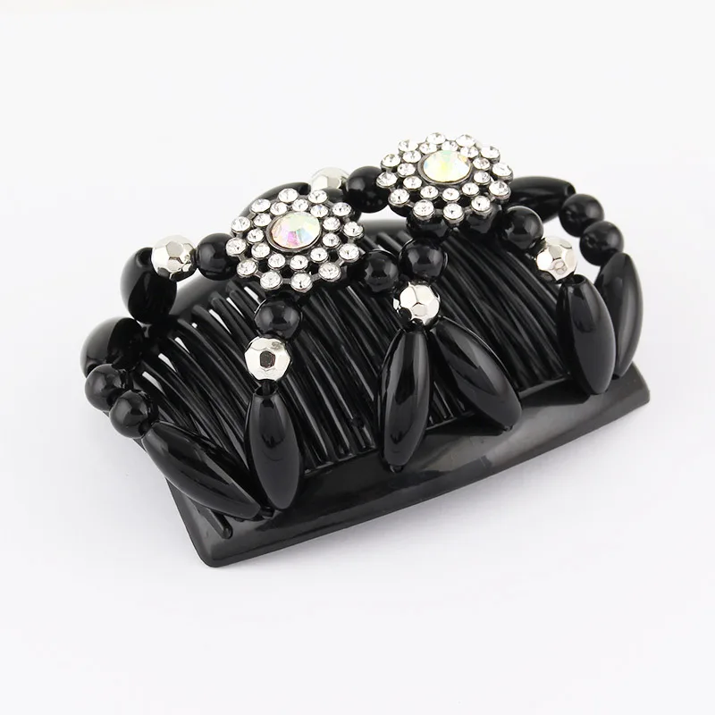 Wholesale Elastic Hairpin Stretch Hair Comb Hot Sales Beaded Hair Magic Comb Clip Beads Pin Ladies Hair Accessories