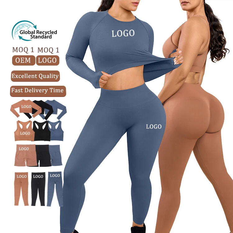 Custom Logo Eco Friendly Autumn Winter Plain Split Two Piece Set Crop Top And Sport Pants Casual Activewear Women Tracksuit Set