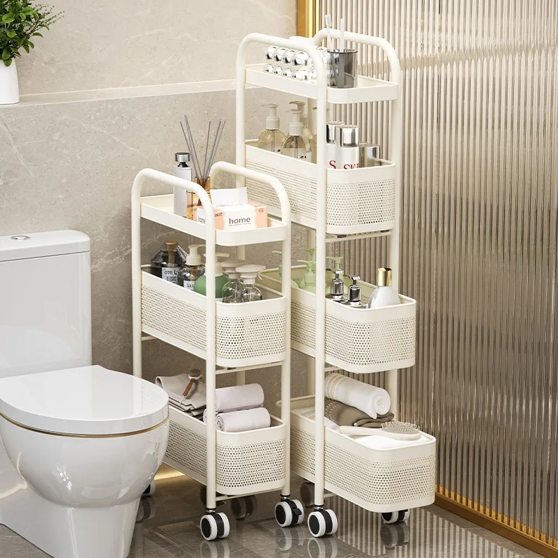 OWNSWING 4/5 Tier Trolley Storage Rack Multi-Purpose Utility Cart Narrow Seam Storage with Wheels Bathroom Bedroom Storage Shelf