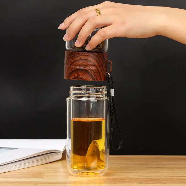 2020 Top sale double wall crystal glass water bottle clear glass water bottle with filter