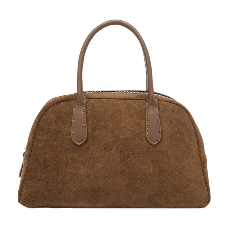 Women High Quality Suede Leather Bowling Half Month Handbag Manufacturers China Fashion Ladies Hand Bags For Outing
