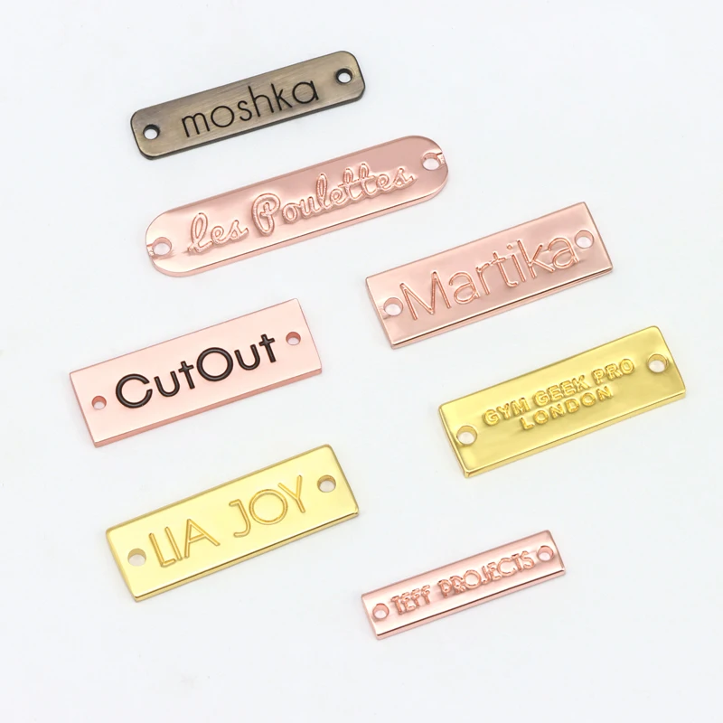 Custom Swimsuit Accessories Fancy Engraved Antique Brass Plating Alloy Sewing Metal Logo Labels for Swimwear for bag /clothing