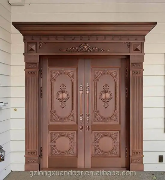 Newest main entry security double copper iron skin classical design pictures copper doors for residential exterior