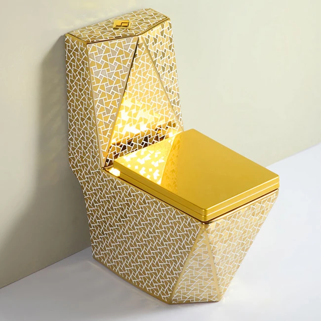 popular in muslim country diamond shape gloden electronic plated  ceramic washdown one piece wc toilet seat