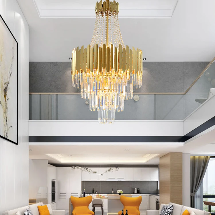  Post Modern Design Hotel Restaurant Project Lamp Stainless Steel Crystal Gold Led