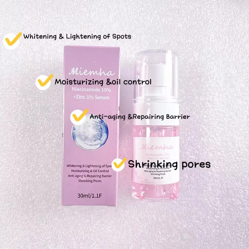 Private Label Natural  Moisturizing Whitening Shrink Pores Serum 10% Niacinamide + Zinc Oil Control Face Serum