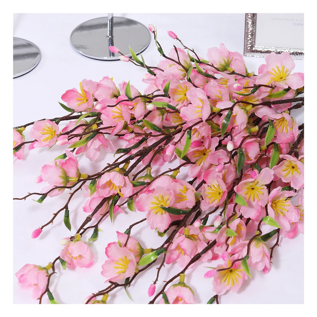 LY-010696 Wedding Table Centerpieces Small Branch Artificial Peach Cherry Blossom Flower For Indoor Decoration