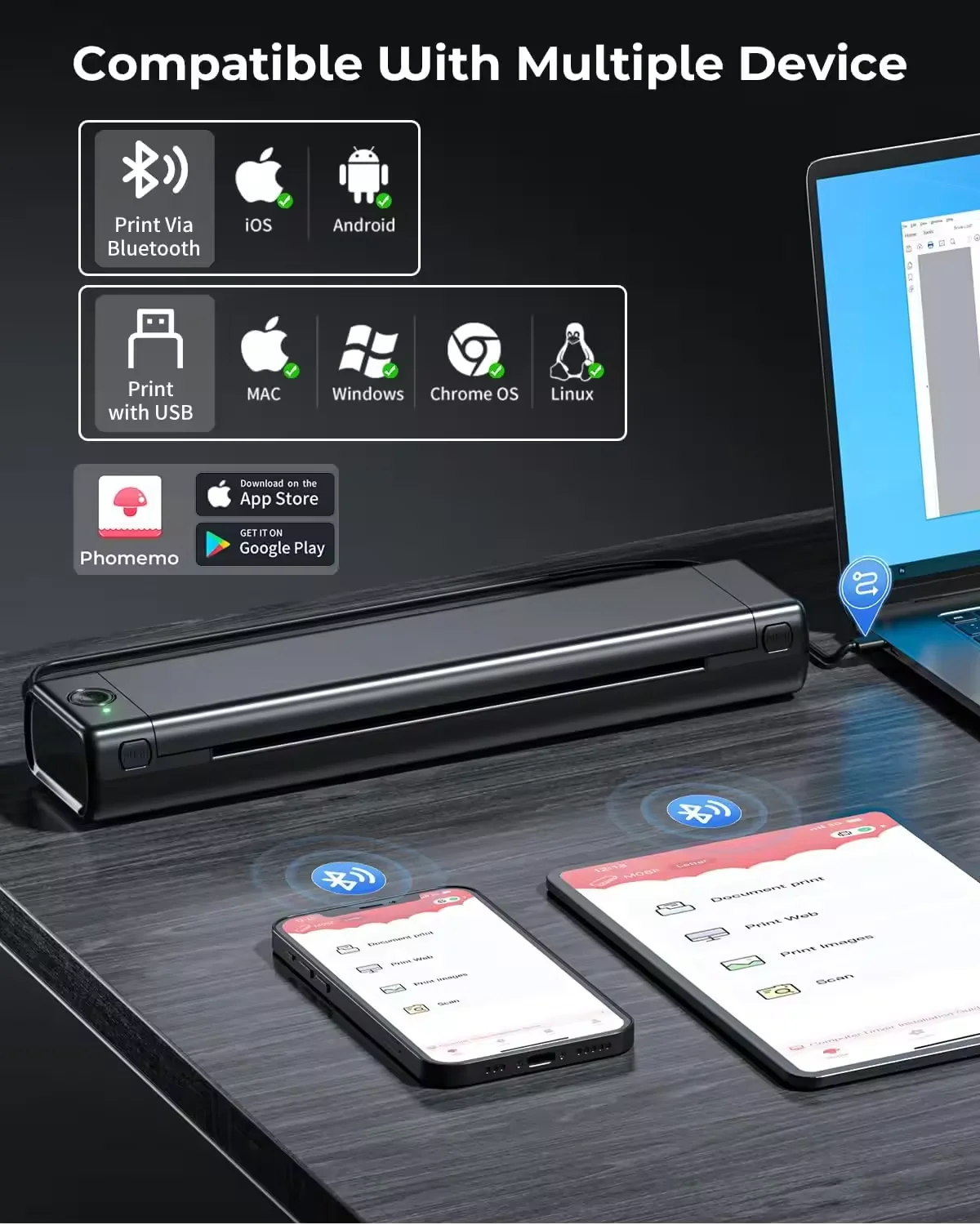 imanattoo Printer Thermal Template Machine Wireless Bluetooth Professional A4 Paper Printer Compatible With Android Ios Portable