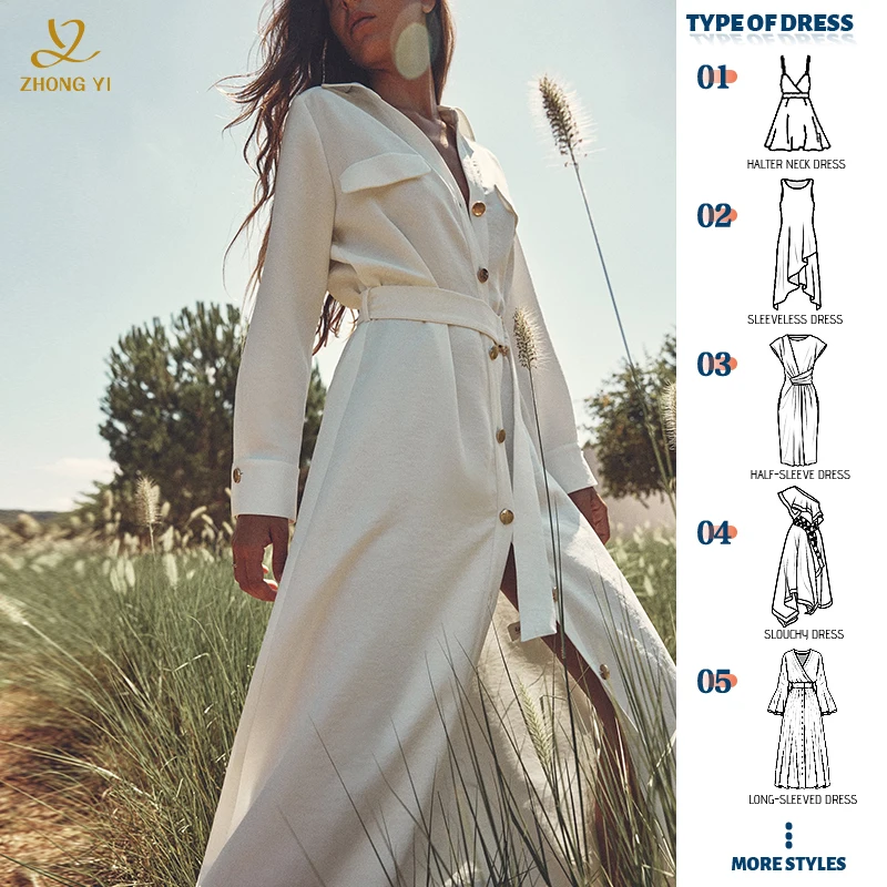Custom White Linen Shirt Maxi Dresses Autumn Women Casual Long Dress Ladies Elegant Drawstring Dresses For Women